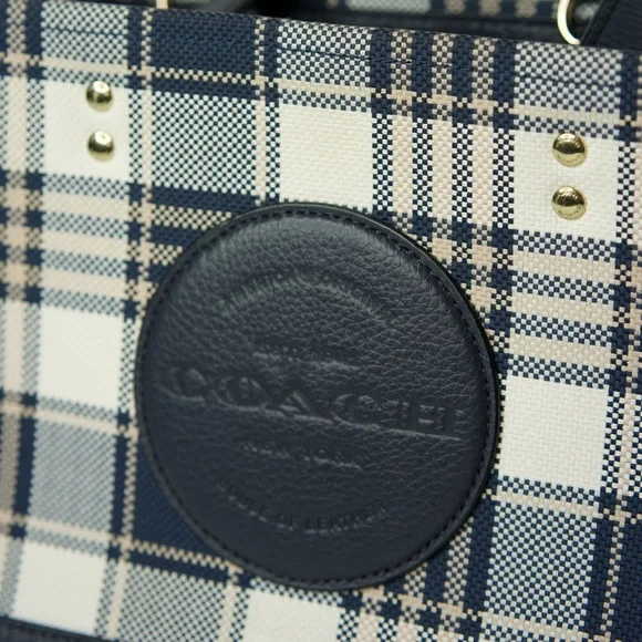 Coach Navy and Cream Plaid Satchel - Picture 4 of 7